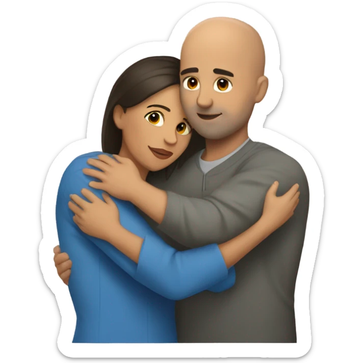 Comforting hug from brunette Puerto Rican woman to shorter bald male sticker
