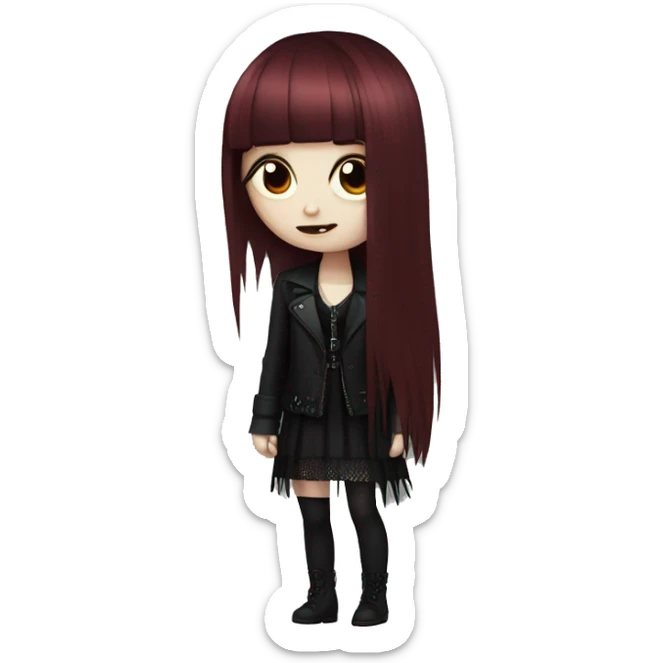 goth girl that has porcelain skin and Long Dark Red hair and has fringe bangs sticker