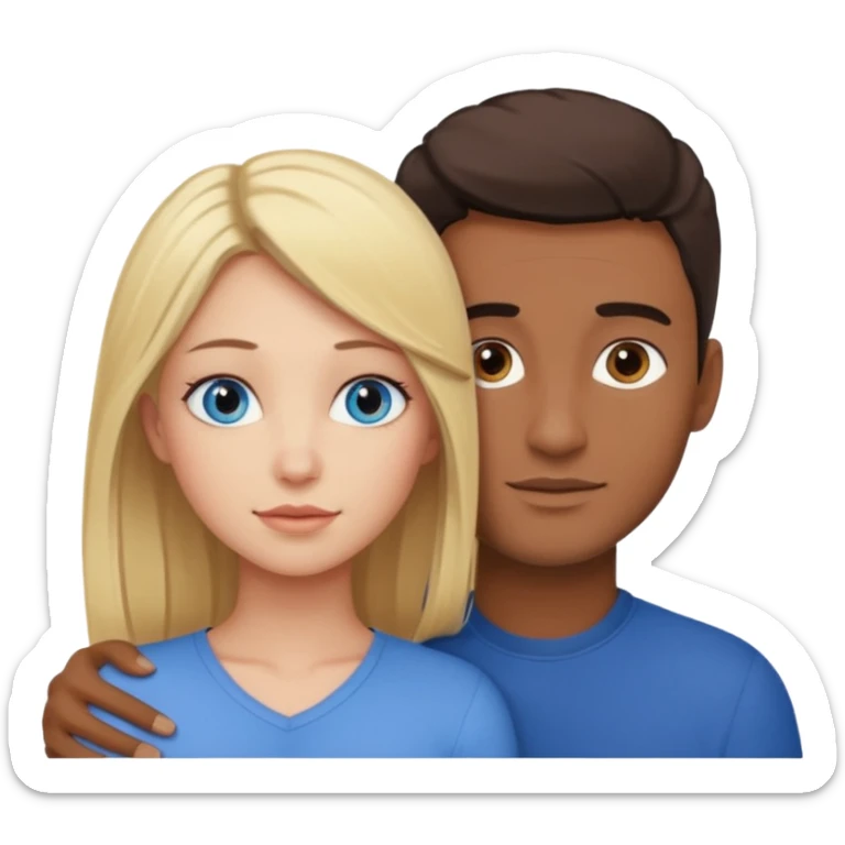 blonde hair blue eyes woman embracing a taller man who has brown skin and dark hair sticker