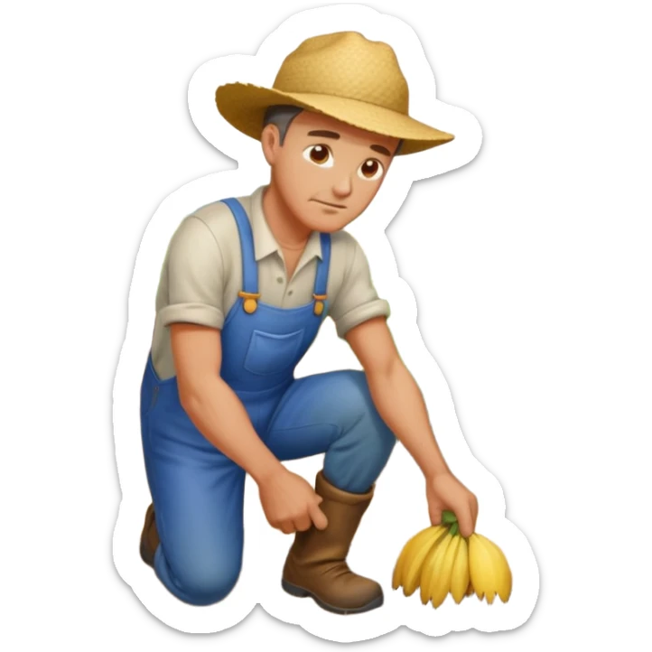 emoji of a farmer working in the field, bent over the garden, with a tired face and sweat sticker