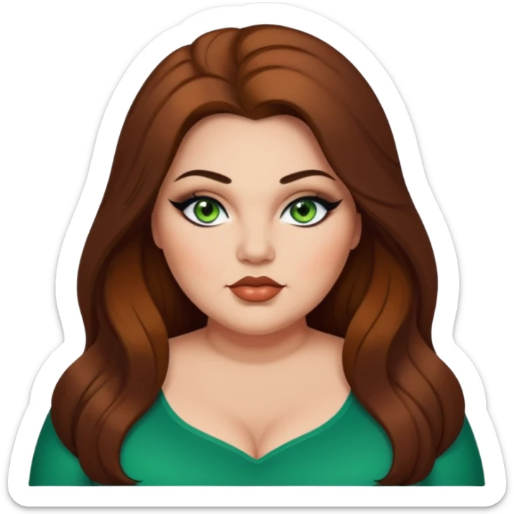 big plus size, long brown hair, baddie,pretty, makeup, black eyeliner, green eyes, light skin sticker