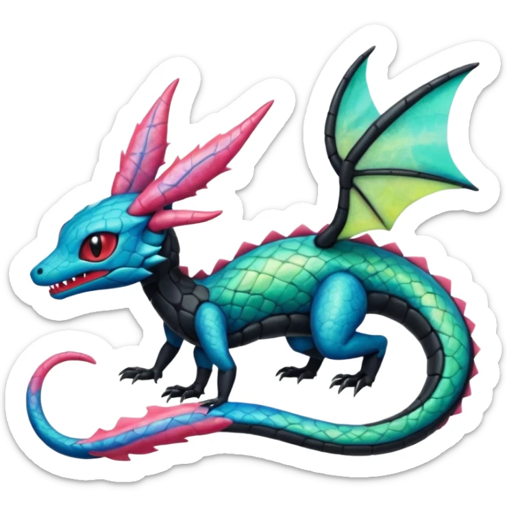 Spooky ghastly oily scaly stitched colorful Salandit-Flygon-Sylveon-Umbreon-fusion-Pokémon-hybrid-creature  sticker