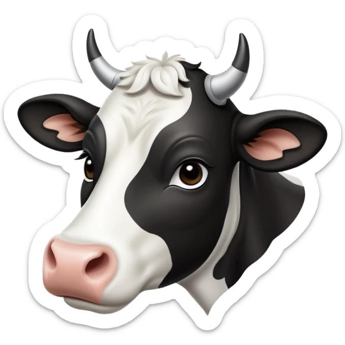 cinematic-noble-black-and-white-cow-portrait-emoji,-poised-and-regal,-with-a-large,-sturdy-build-and-a-beautifully-patterned-hide-of-rich-black-accented-by-crisp-white-patches,-deep-set-soulful-brown-eyes,-simplified-yet-sharp-and-sophisticade sticker