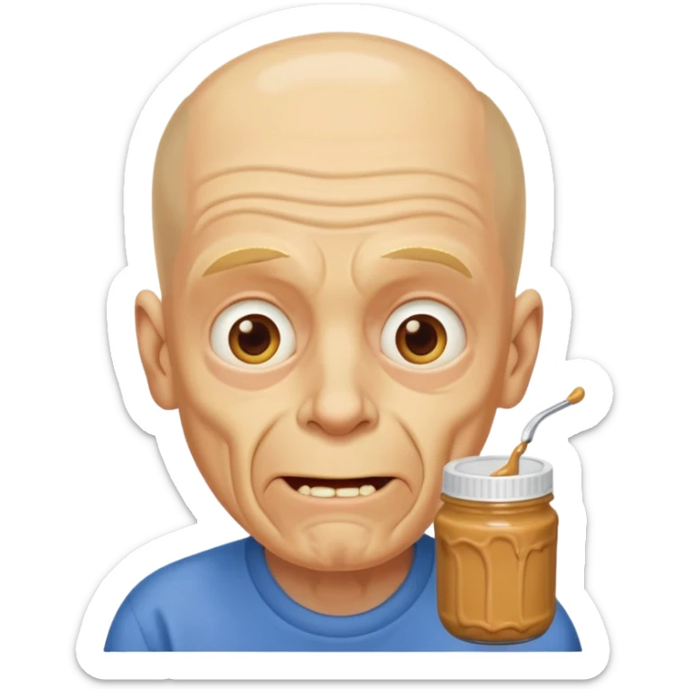 White man, barely any hair, lots and lots of wrinkles, bad yellow teeth, and peanut butter. Cerebral palsy sticker