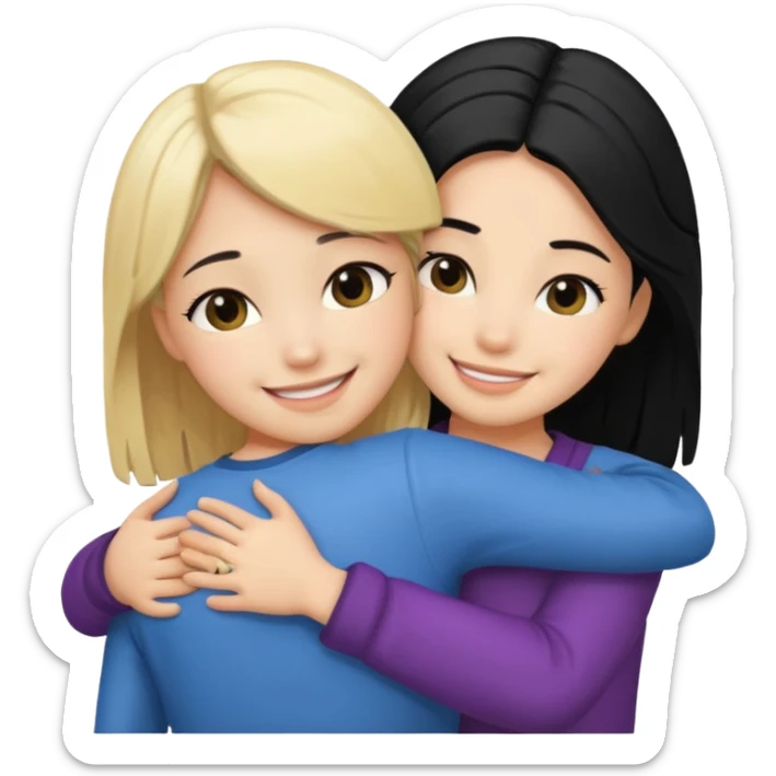Hug from behind blond girl black hair girl sticker