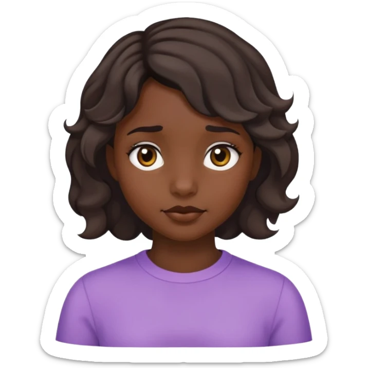 Girl showing shyness, dark skin tone, short wavy hair sticker