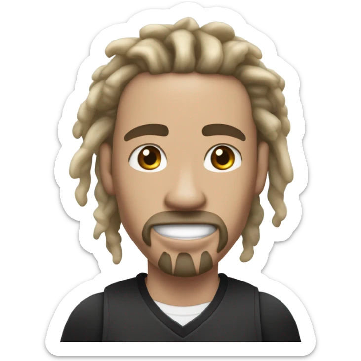 very light skin with freckles guy almost pale with 2 strand black dreads yelling with basketball jersey and diamond chain on with dread that are long to his shoulders and a black long sleeve shirt under. goatee and mustache. no beard or side urns sticker
