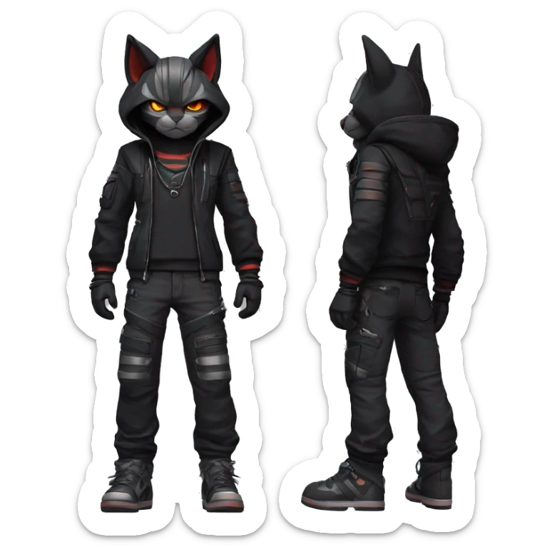 Cool Anthro Black Bat-Nargacuga-Litten-Lynx-Pokémon with edgy stripes hoodie spiked collar punk techwear Cargo Pants Full Body sticker
