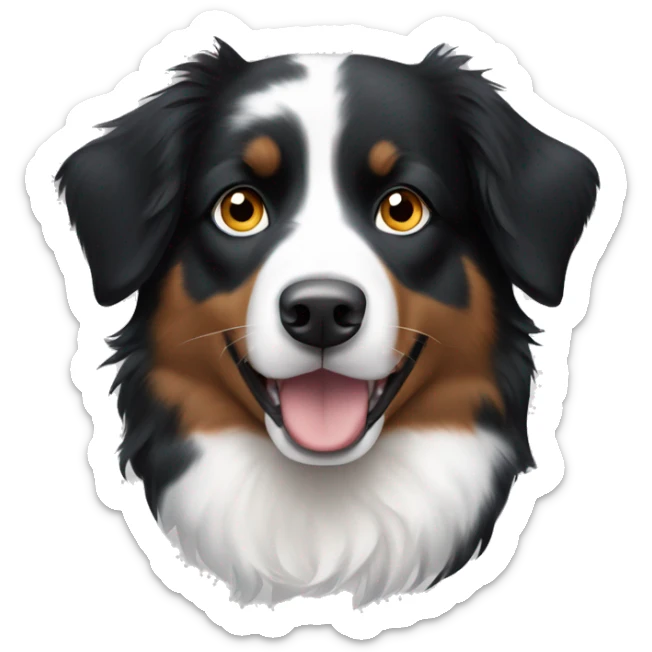 Black and white Australian shepherd with one blue eye and one brown eye with white stripe between eyes sticker