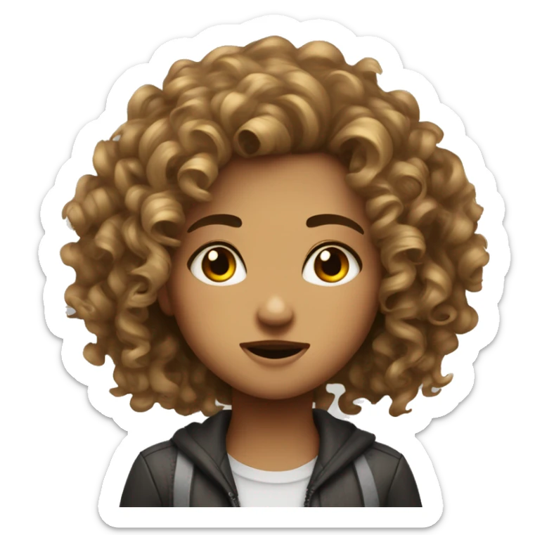 make a beatyful curly hair girl she is whita have a beatyful face but shes angry sticker