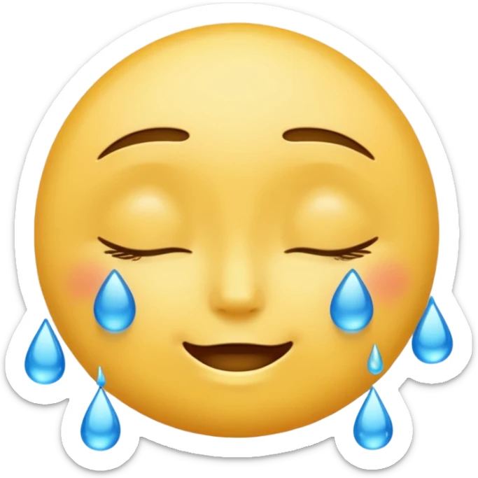 Yellow round emoji with closed eyes and a gentle smile—two wide, bright blue tears flow from under each eye. sticker