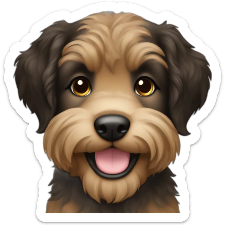 bouvier fawn brown and black puppy face very long hair smiling sticker