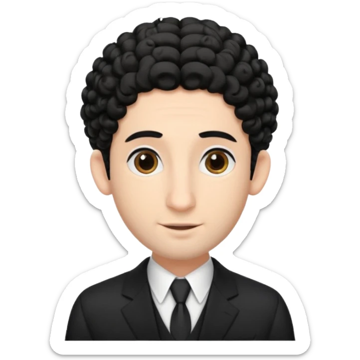 jewish man with a black kippah, black hair, large nose, wearing a black suit with a white shirt, and has curls/peyot hairstyle sticker