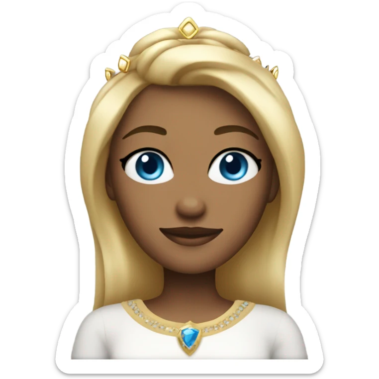 A queen with blonde hair, blue eyes, a crown, and sleek, smooth hair  sticker