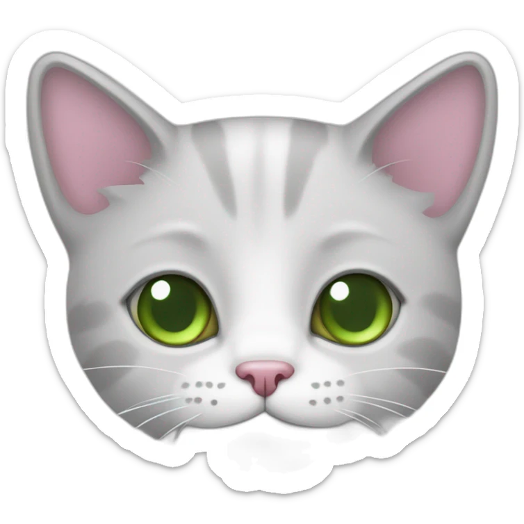 white male cat whith grey hair, green eyes and pink nose sticker