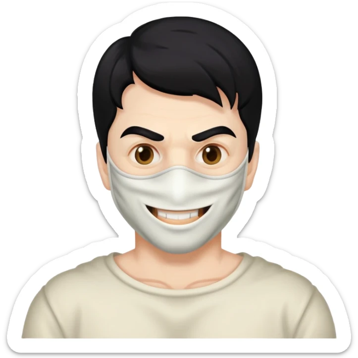 masked man, evil, serial killer, creepy, black hair, older, shoulders, smiling sticker