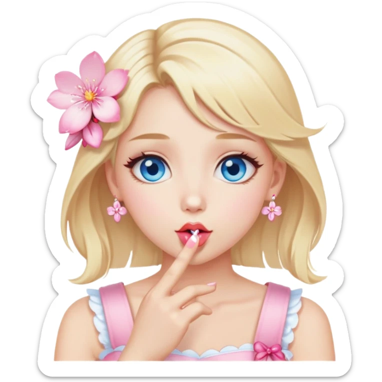 Girl with blond hair and sakura accessories on her hair have blue eyes beautiful finish and she sending lovely kisses  sticker