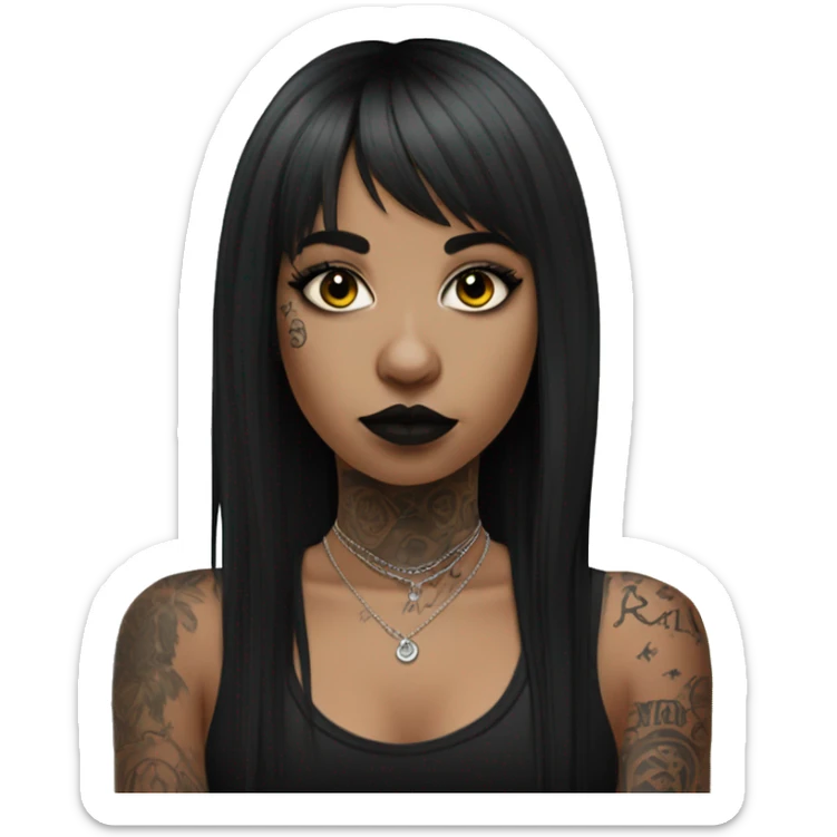 Latina goth girl with a nose ring, long hair, bangs and arm tattoos  sticker