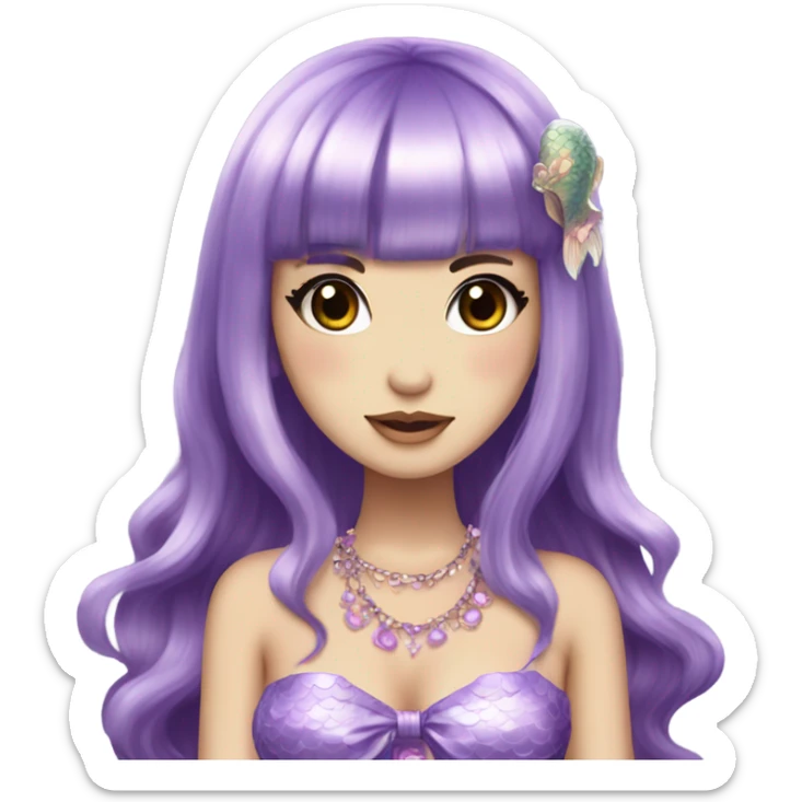 mermaid hime gyaru girl, dark purple hair sticker