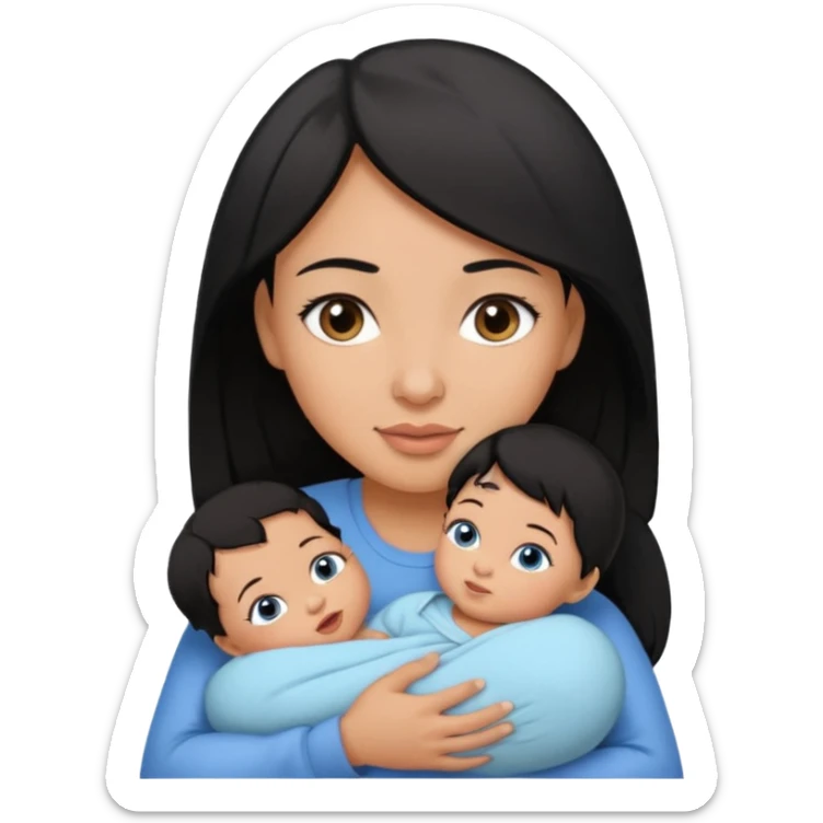 mom holding newborn baby girl with brown eyes tan skin and black hair and for the newborn baby, blue eyes newborn girl baby tan skin black hair sticker
