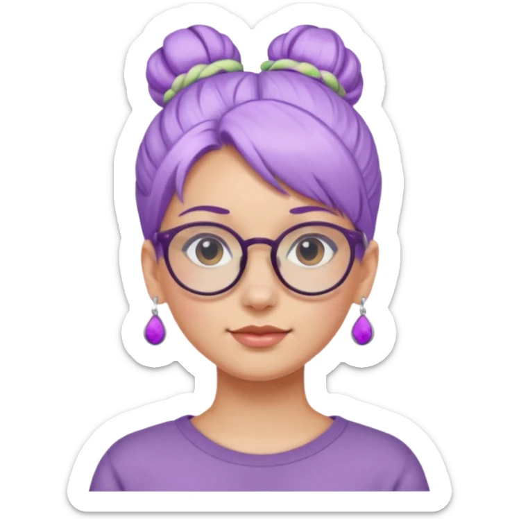 light purple hair girl bun with earrings and glassess sticker