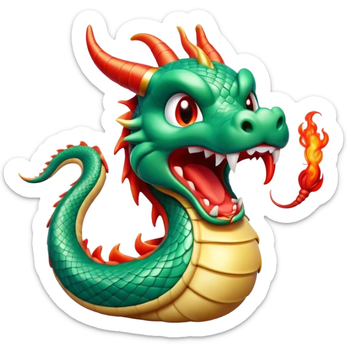 Cinematic Cute Yawning Chinese Serpent Dragon Portrait Emoji, Head gently inclined with a dramatic, wide-open yawn, revealing an elegantly elongated body with softly glowing jade and vermilion scales, enriched by subtle, ethereal cloud and ripple motifs; rendered with authentic detail and delicate natural light, high shine, relaxed yet wise, styled with a dash of ancient mystique, soft glowing outline, capturing the essence of a drowsy but venerable celestial dragon ready to drift into a serene, timeless slumber! sticker