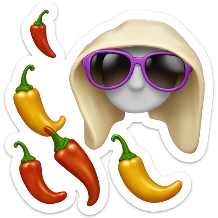 Eine sehr reiche Chili-Schote mit Sonnenbrille, weißem Pelzmantel und dicker Goldkette  sticker