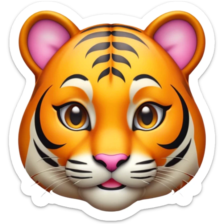 Cinematic Cute Tiger Portrait Emoji, Head tilted playfully and inquisitively, with a sleek, graceful form accented by vivid stripes and round, sparkling eyes filled with charm, Simplified yet irresistibly adorable features, highly detailed, glowing with a warm, inviting wild glow, high shine, affectionate and lively, stylized with a touch of whimsical feline grace, soft glowing outline, capturing the essence of a mischievous yet loving tiger that seems as if it could leap out of the screen into your arms! sticker