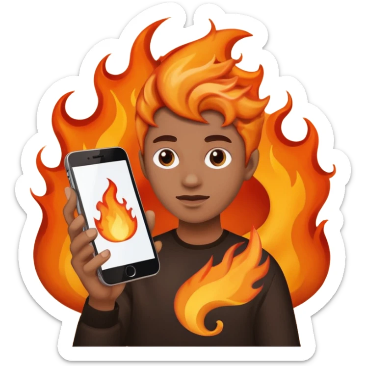 una  fuego que tenga en la mano un telefono sticker