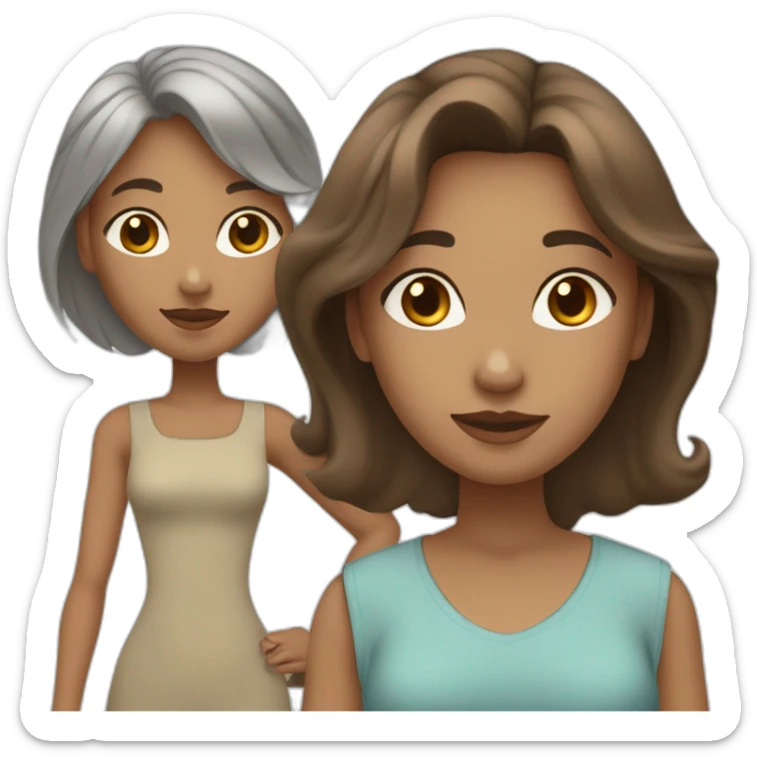 light brown skin girl with brown hair and light skin girl with brown hair and older light skin woman with brown/grey hair and a kid with dark blonde hair and a border colli sticker