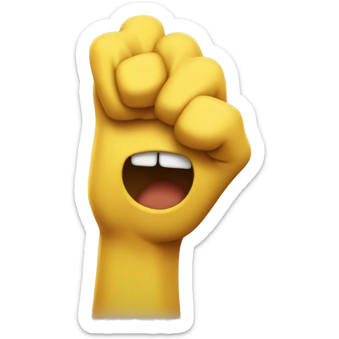yellow angry emoji, with a raised arm and fist off to the right of the face sticker