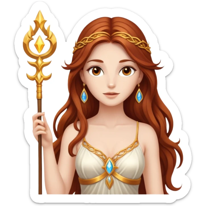  Fee femme avec des cheveux très long roux, yeux marrons belle comme une déesse avec un beau corps qui a de la magie tout autour d’elle  sticker