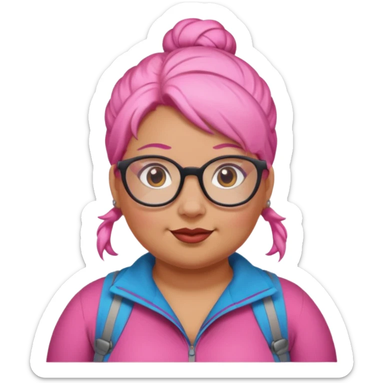 climber fat woman with pink bun hair and glassess sticker