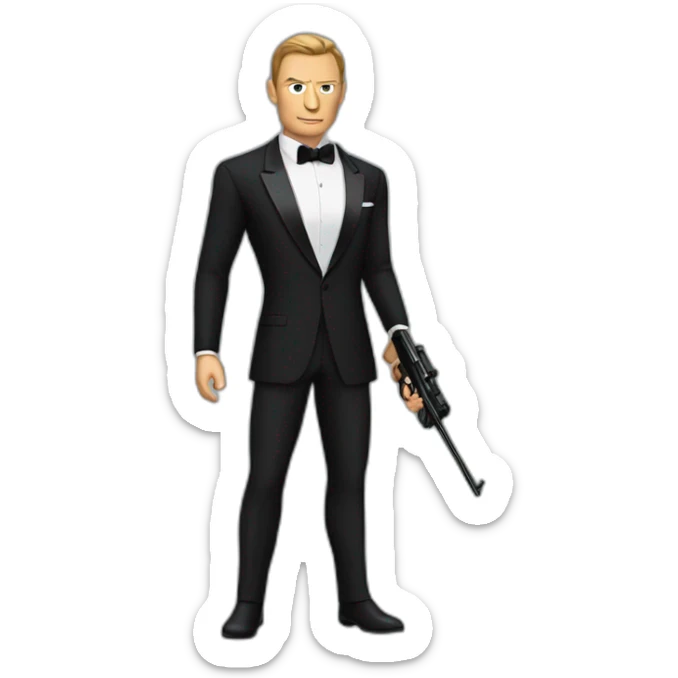 James Bond. A men with thé face of Daniel Craig and a black suit with a gun in hand sticker