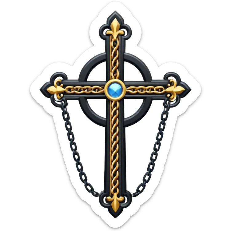 Ein christen kreuz in schwarz ohne Jesus schön verziert mit ketten auf weißem Hintergrund sticker