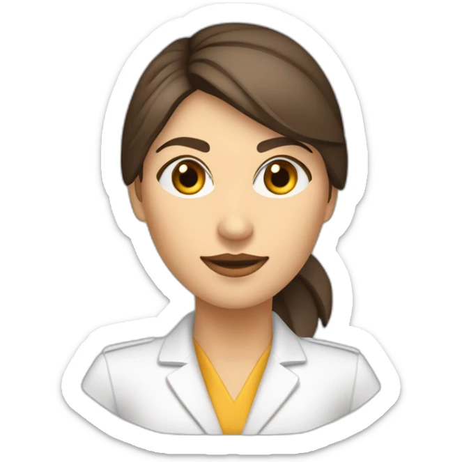 Femme coupe carré brune blanche de peau yeux noisette visage mi rond mi triangulaire air attendrissant corp de taille moyenne sticker