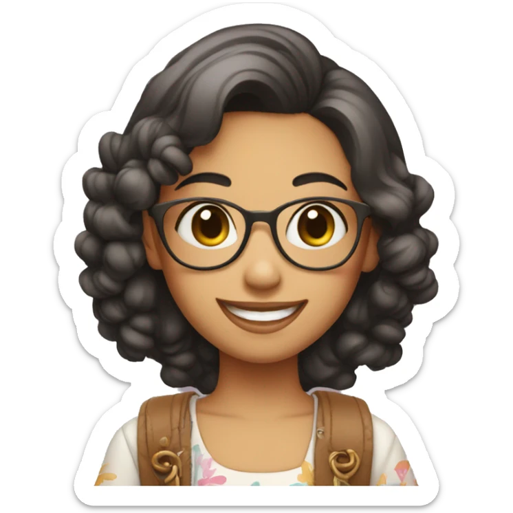 happy girl in stylish outfit showing a peace sign sticker