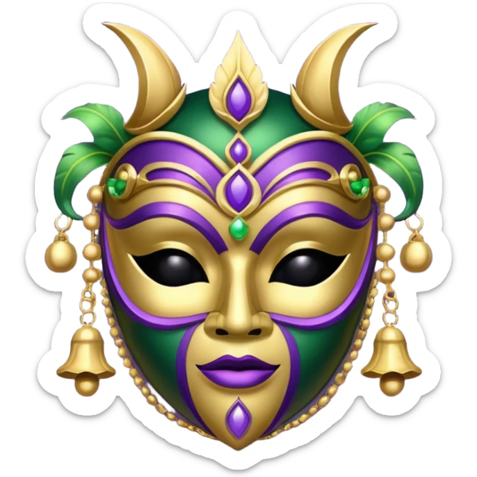 I want an emoji for Mardi Gras in New Orleans. I want a mask that is gold, green and purple with little bells at the bottom of the mask sticker
