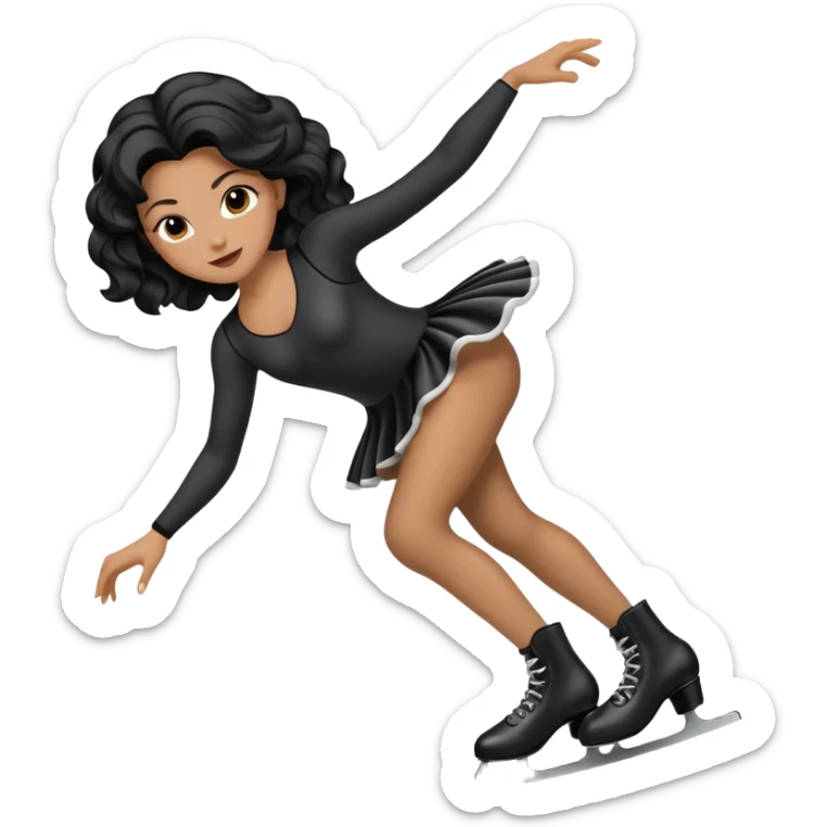 una patinadora con pelo negro largo y ondulado en las puntas con un mallot muy bonito patinando sticker