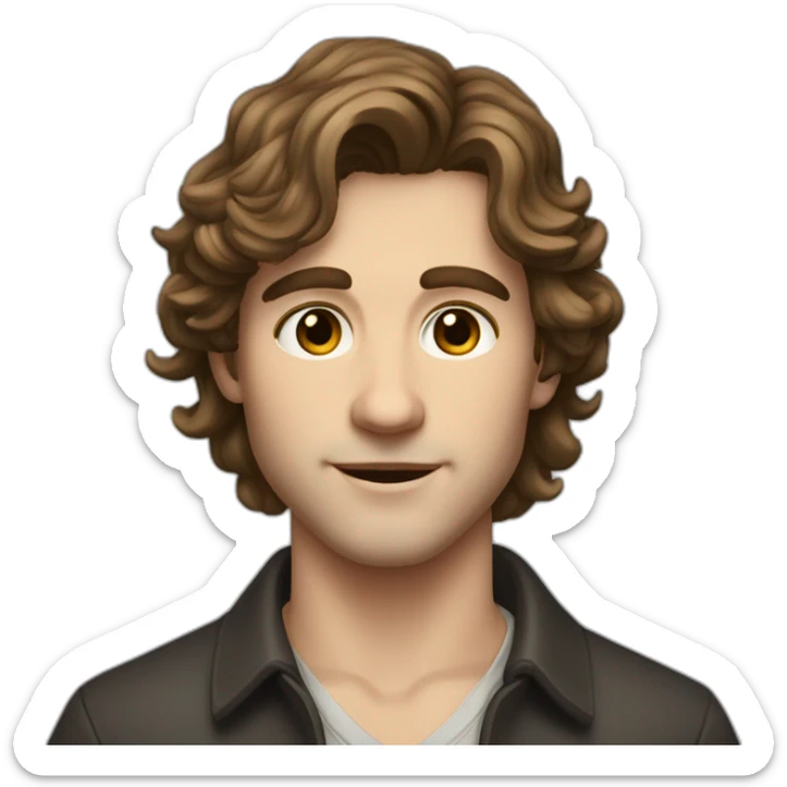 Young men type italian, White skin, with long wavy brown hair (Which go down behind to the nape of the neck), Little bit dezoom sticker
