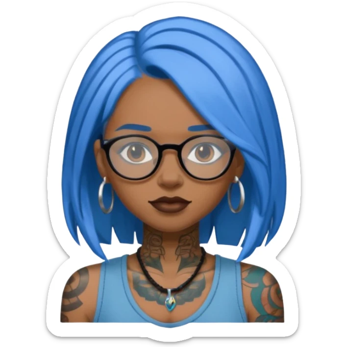 Tattooed & Blue Haired with glasse long hair black girl sticker
