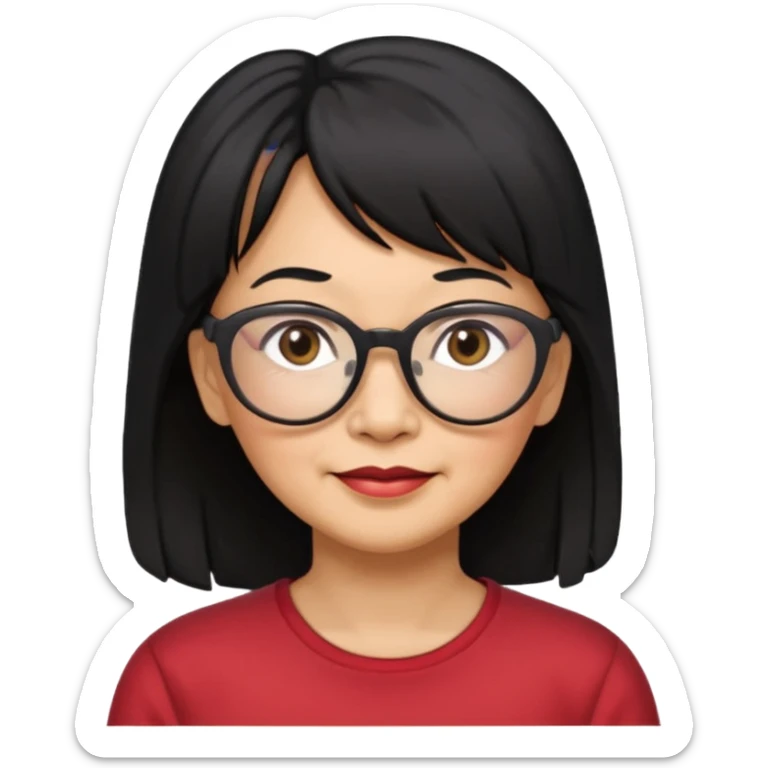 filipino woman black hair in one pony tail with straight bangs and big glasses, 60 yr old

 sticker