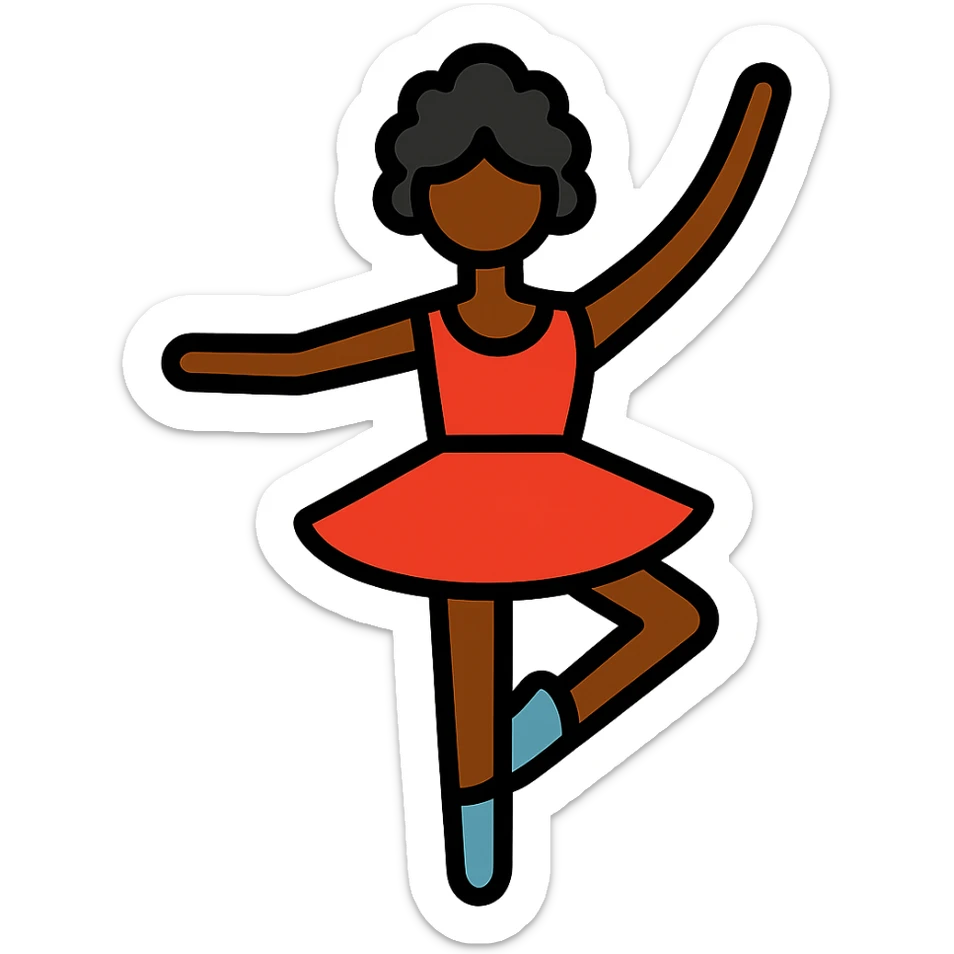Make her a ballerina with dark skin and curly black hair in color outline icon style, no background. sticker