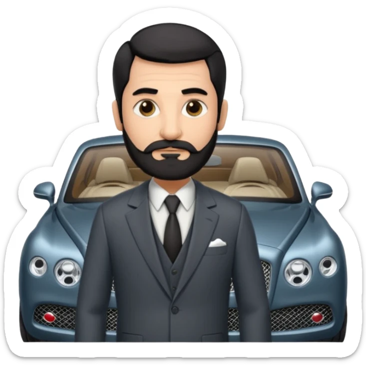 Professor Bentley Dyed black gray hair  frencb beard graying indian guy in suit with a bentley car sticker