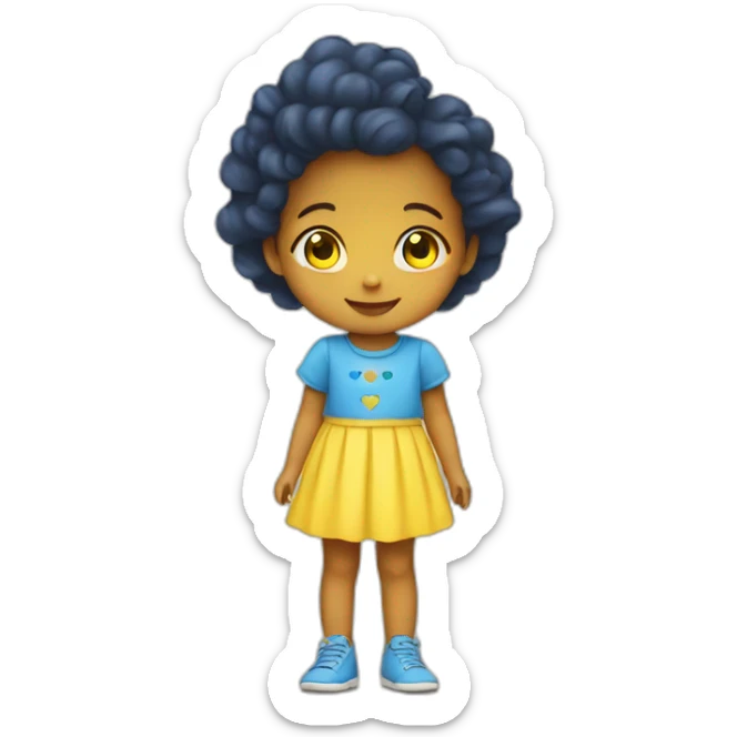 little girl with blue and yellow heart and she is kind sticker