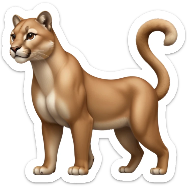 cinematic-[mountain lion]-realistic-full-body-standing-emoji,-muscular-frame-poised-with-grace,-tail-curved-slightly,-head-tilted-dramatically,-sleek-[tan]-fur,-simplified-yet-realistic-focused-features,-highly-detailed,-glowing-with-an-almost-sarcastic-glow sticker