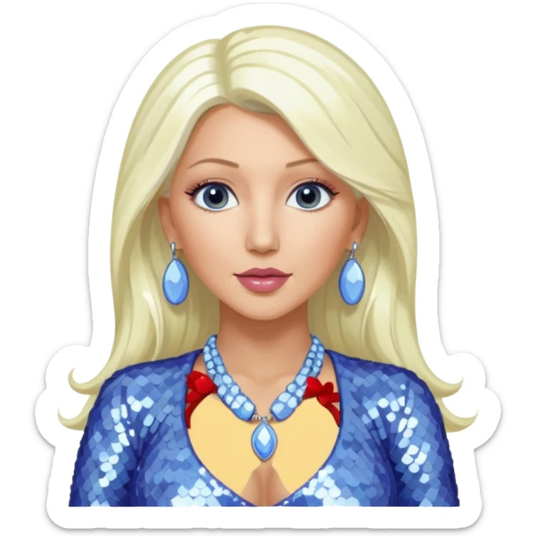 Christina Aguilera with long platinum blonde hair, periwinkle sequin outfit  sticker