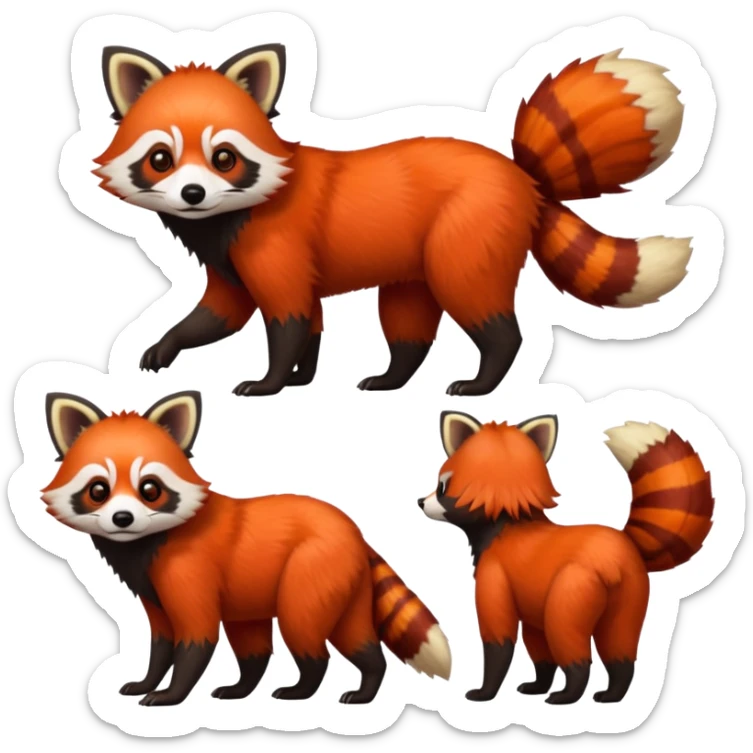 Realistic cool edgy 4-legged quadrupedal Red-Panda-Lemur-Raccoon-Dog-Red-Fox-animal-fusion-hybrid, Full body sticker