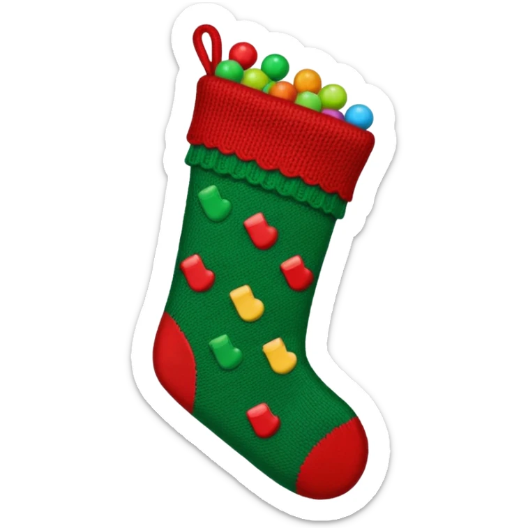 A cozy Christmas stocking full of vintage toys and candy sticker