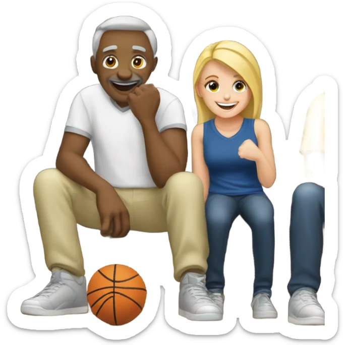 Blonde girl with her father celebrating at the basketball game  sticker